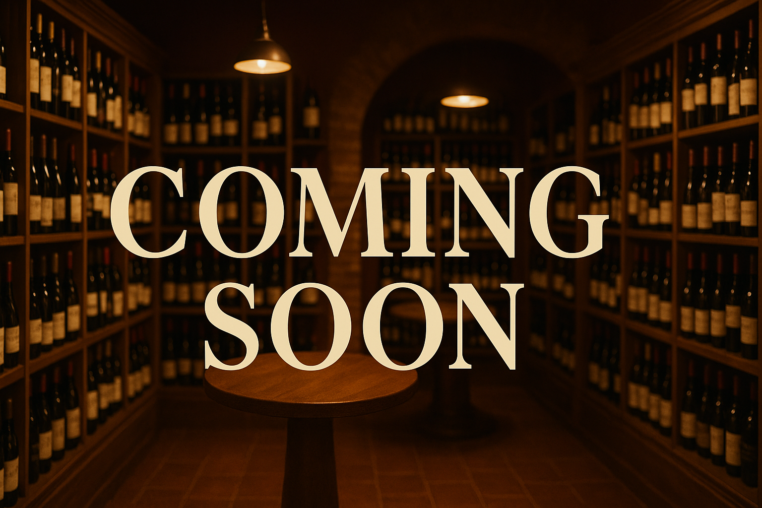 coming soon banner with wine shop in background