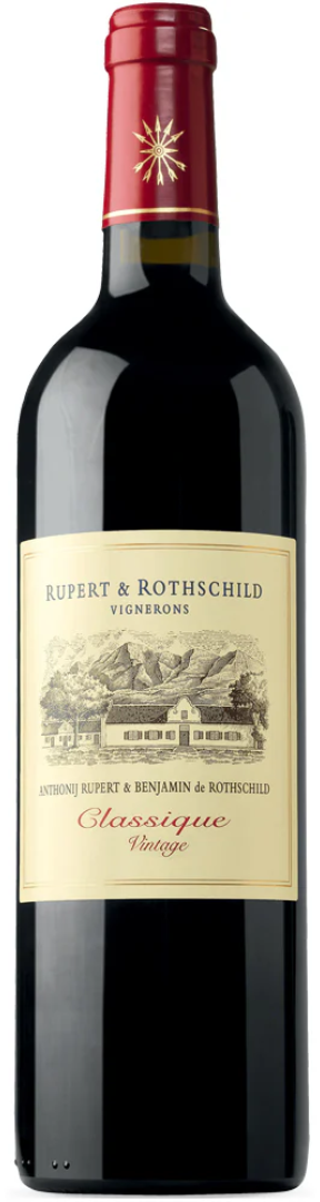 Bottle of Rupert & Rothschild Classique wine with a label showcasing the brand, variety, and vintage.